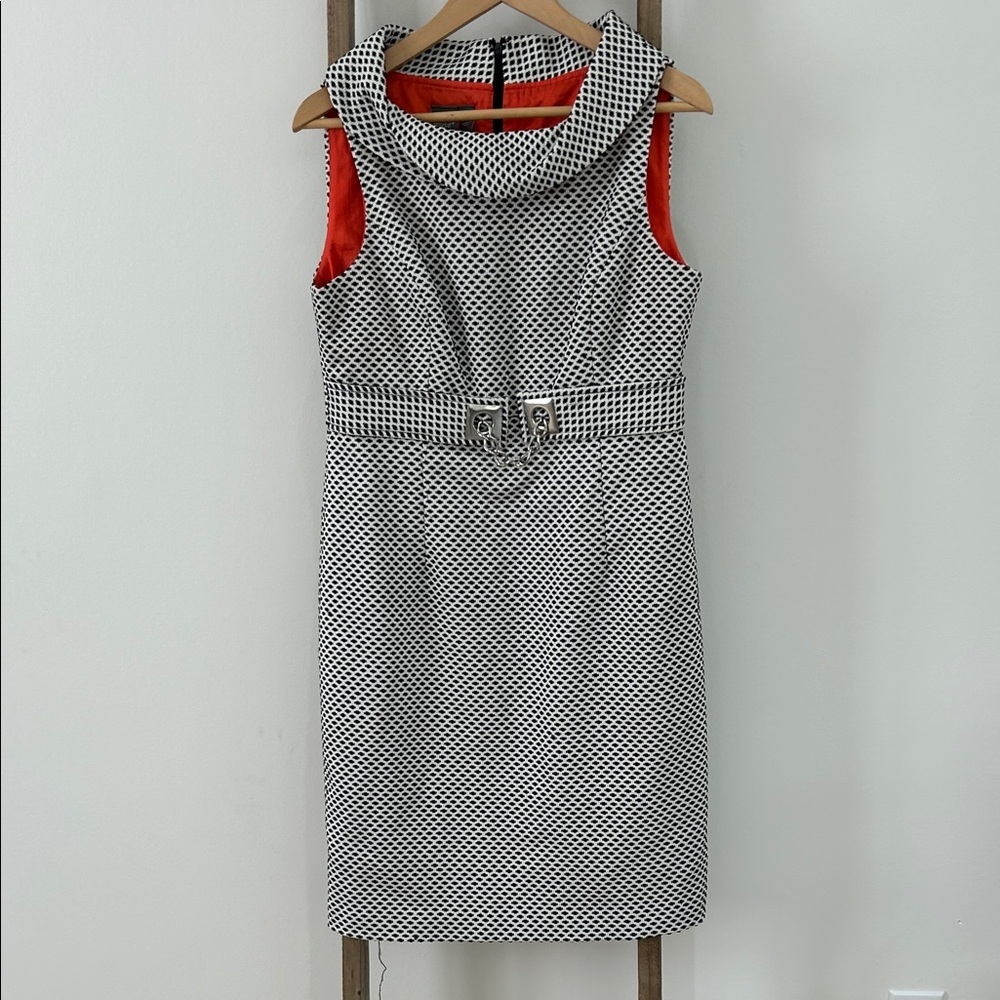 Muse Black/White Patterned Peter Pan Collar Lined Women’s Midi Dress Size 10